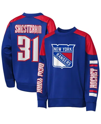 Outerstuff Kids' Big Boys And Girls Igor Shesterkin Blue New York Rangers Best Defense Name Number Crewneck Sweatshir