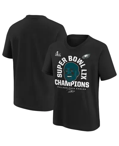 Outerstuff Kids' Big Boys And Girls Jalen Hurts Black Philadelphia Eagles Super Bowl Lix Champions Face T-shirt