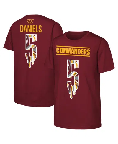 Outerstuff Kids' Big Boys And Girls Jayden Daniels Burgundy Washington Commanders Mainliner Drip Player Name Number T