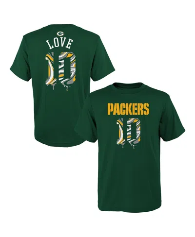 Outerstuff Kids' Big Boys And Girls Jordan Love Green Green Bay Packers Mainliner Drip Player Name Number T-shirt