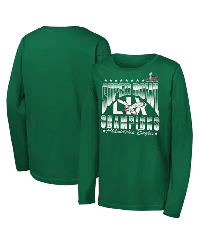 Outerstuff Kids' Big Boys And Girls Kelly Green Philadelphia Eagles Super Bowl Lix Champions Retro Arch Long Sleeve T
