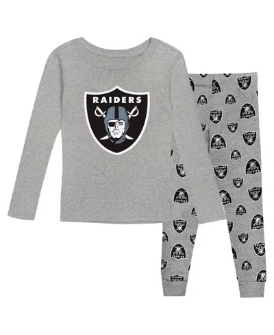 Outerstuff Big Boys And Girls Las Vegas Raiders Long Sleeve T-shirt And Pants Sleep Set In Heather Gray