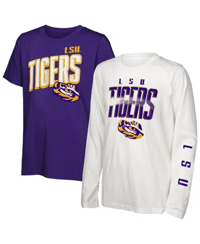 Outerstuff Kids' Big Boys And Girls Lsu Tigers In The Mix T-shirt Combo Set In White