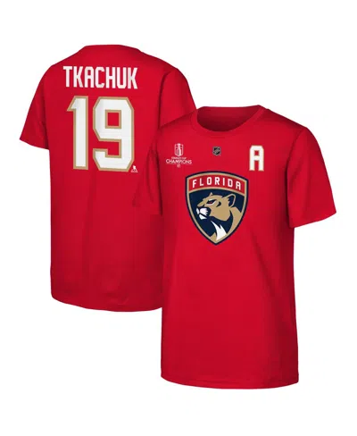 Outerstuff Kids' Big Boys And Girls Matthew Tkachuk Red Florida Panthers 2025 Stanley Cup Champions Name Number T-shi
