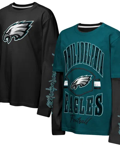 Outerstuff Kids' Big Boys' And Girls' Midnight Green/black Philadelphia Eagles Motion Combo Set T-shirt In Multi