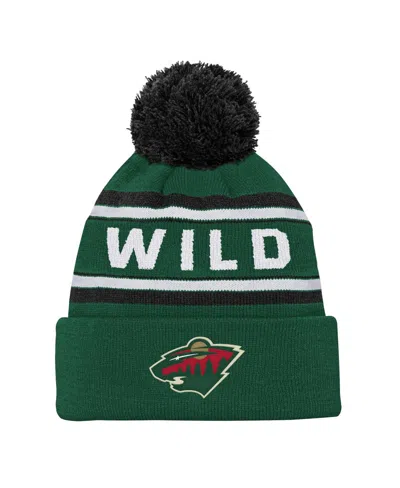 Outerstuff Kids' Big Boys And Girls Minnesota Wild Green Jacquard Cuffed Knit Hat With Pom