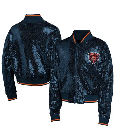 Outerstuff Kids' Big Boys And Girls Navy Chicago Bears Glam Squad Sequin Jacket In Blue