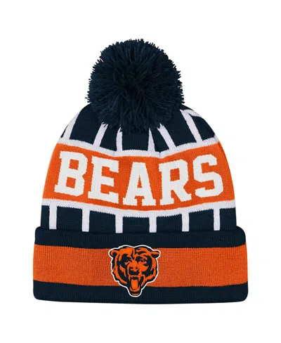 Outerstuff Kids' Big Boys And Girls Navy Chicago Bears Go Fast Cuffed With Pom Knit Hat In Black