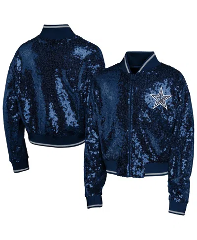 Outerstuff Kids' Big Boys And Girls Navy Dallas Cowboys Glam Squad Sequin Jacket In Blue