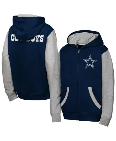 Outerstuff Big Boys' And Girls' Navy Dallas Cowboys Stadium Color Block Full-zip Hoodie In Navy,gray