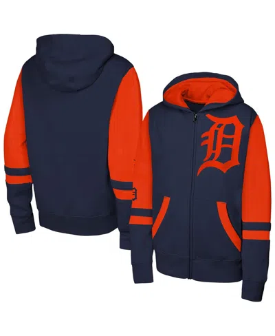 Outerstuff Kids' Big Boys And Girls Navy Detroit Tigers Stadium Color Block Full-zip Hoodie In Blue