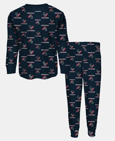 Outerstuff Kids' Big Boys' And Girls' Navy Houston Texans All-over-print Long-sleeves T-shirt And Pants Sleep Set
