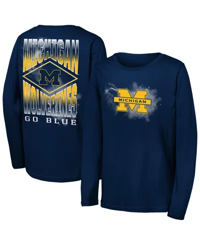 Outerstuff Kids' Big Boys' And Girls' Navy Michigan Wolverines Full Steam Long-sleeve T-shirt