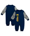 Outerstuff Big Boys And Girls Navy Michigan Wolverines Playbook Colorblock Long Sleeve Coveralls In Navy
