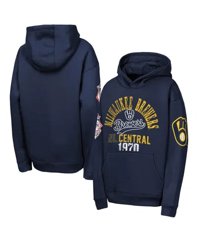 Outerstuff Kids' Big Boys And Girls Navy Milwaukee Brewers Premium Sweep Fleece Hoodie In Blue
