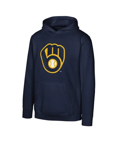 Outerstuff Kids' Big Boys And Girls Navy Milwaukee Brewers Primary Logo Pullover Hoodie In Red
