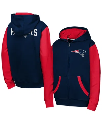 Outerstuff Kids' Big Boys And Girls Navy New England Patriots Stadium Color Block Full-zip Hoodie In Blue