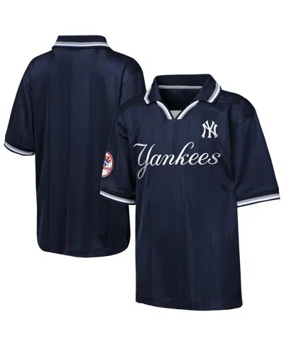Outerstuff Kids' Big Boys And Girls Navy New York Yankees Y2 Tech Stadium Fashion Collar T-shirt In Animal Print