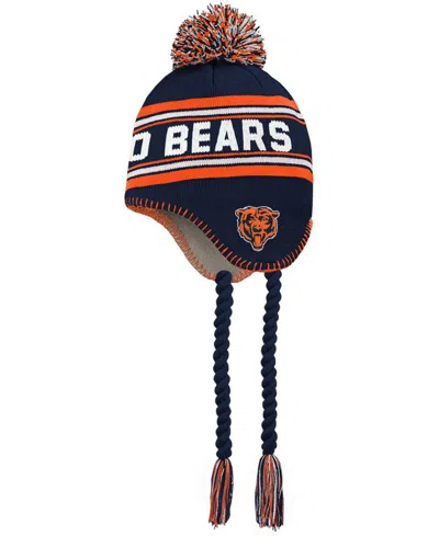 Outerstuff Kids' Big Boys And Girls Navy, Orange Chicago Bears Jacquard Tassel Knit Hat With Pom In Navy,orange