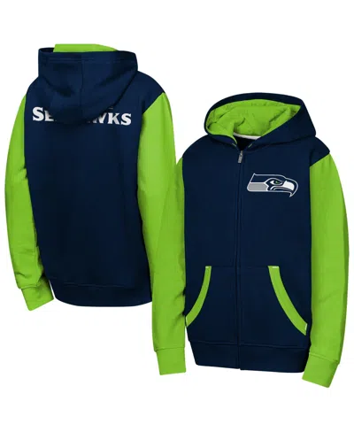 Outerstuff Kids' Big Boys And Girls Navy Seattle Seahawks Stadium Color Block Full-zip Hoodie In Blue