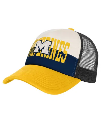 Outerstuff Kids' Big Boys And Girls Navy/cream Michigan Wolverines Modern Fan Trucker Adjustable Hat In Yellow