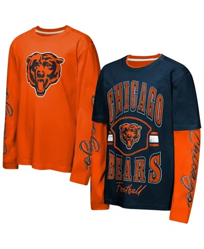 Outerstuff Kids' Big Boys' And Girls' Navy/orange Chicago Bears Motion T-shirt Combo Set, 2-piece In Navy,orange