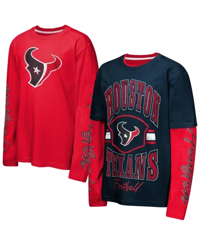 Outerstuff Kids' Big Boys' And Girls' Navy/red Houston Texans Motion T-shirt Combo Set, 2-piece In Navy,red