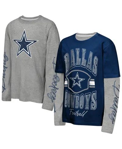 Outerstuff Kids' Big Boys' And Girls' Navy/silver Dallas Cowboys The Mix 2.0 T-shirt 3-in-1 Combo In Navy,silver