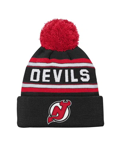 Outerstuff Babies' Big Boys And Girls New Jersey Devils Black Jacquard Cuffed Knit With Pom Hat