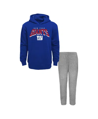 Outerstuff Big Boys And Girls New York Giants Dynamic Duo Fleece Pullover Hoodie Sweatpants Set In Royal,gray
