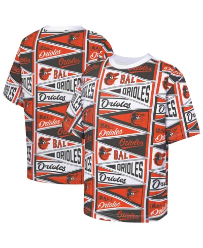 Outerstuff Kids' Big Boys And Girls Orange Baltimore Orioles All-over Pennant T-shirt