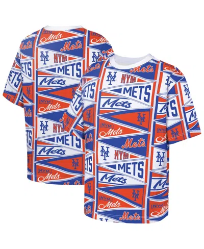 Outerstuff Kids' Big Boys And Girls Orange New York Mets All-over Pennant T-shirt