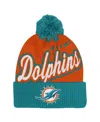 Outerstuff Big Boys And Girls Orange/aqua Miami Dolphins Pro-sport Jacquard Cuffed Knit Hat With Pom In Orange,aqua