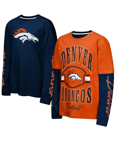 Outerstuff Kids' Big Boys' And Girls' Orange/navy Denver Broncos Motion T-shirt Combo Set, 2-piece In Orange,navy