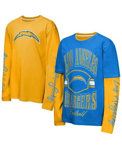 Outerstuff Kids' Big Boys' And Girls' Powder Blue/gold Los Angeles Chargers Motion T-shirt Combo Set, 2-piece In Powder Blue,gold