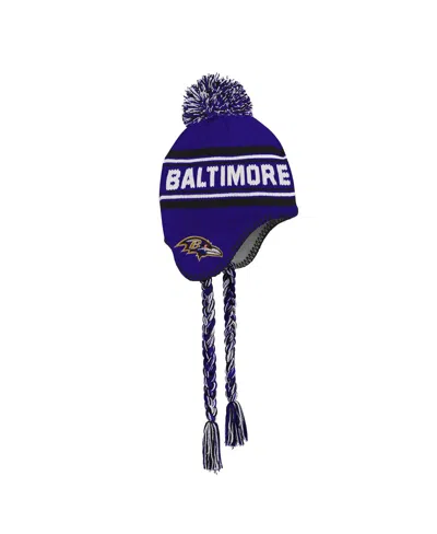 Outerstuff Kids' Big Boys And Girls Purple Baltimore Ravens Jacquard Tassel With Pom Knit Hat In Blue
