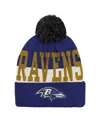 Outerstuff Big Boys And Girls Purple Baltimore Ravens Modern Fan Cuffed With Pom Knit Hat In Blue