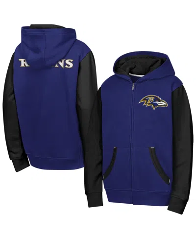 Outerstuff Kids' Big Boys And Girls Purple Baltimore Ravens Stadium Colorblock Full-zip Hoodie In Black