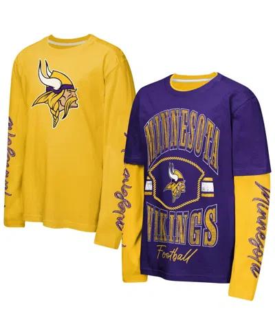 Outerstuff Kids' Big Boys' And Girls' Purple/gold Minnesota Vikings Motion T-shirt Combo Set, 2-piece In Purple,gold
