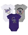 Outerstuff Big Boys And Girls Purple/white/heather Gray Colorado Rockies Biggest Little Fan 3-pack Bodysuit Set In Multi