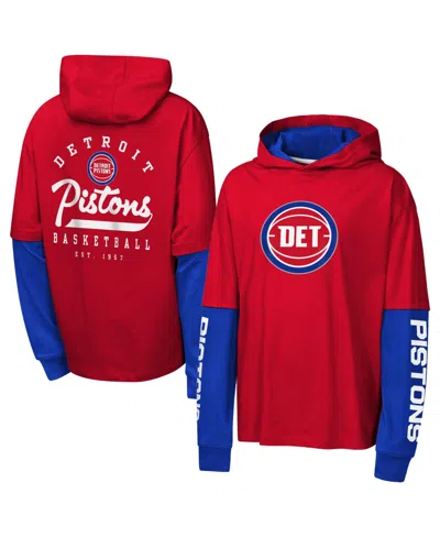 Outerstuff Kids' Big Boys' And Girls' Red Detroit Pistons Double Nickel Oversized Faux 2fer Hooded Sweatshirt