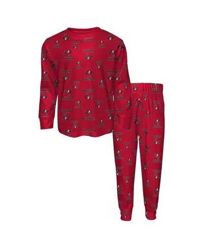 Outerstuff Kids' Big Boys' And Girls' Red Tampa Bay Buccaneers All-over-print Long-sleeves T-shirt And Pants Sleep Se