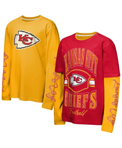 Outerstuff Kids' Big Boys' And Girls' Red/gold Kansas City Chiefs Motion T-shirt Combo Set, 2-piece In Red,gold