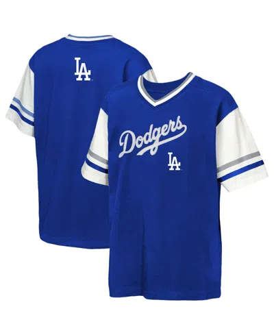 Outerstuff Kids' Big Boys And Girls Royal Los Angeles Dodgers Big League Base Runner Ringer T-shirt In Royal,cream