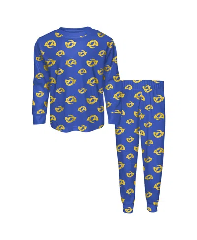 Outerstuff Kids' Big Boys' And Girls' Royal Los Angeles Rams All-over-print Long-sleeves T-shirt And Pants Sleep Set