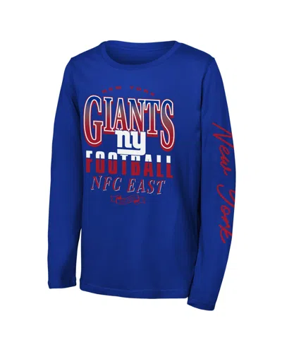 Outerstuff Kids' Big Boys' And Girls' Royal New York Giants Real Ones Long-sleeves T-shirt