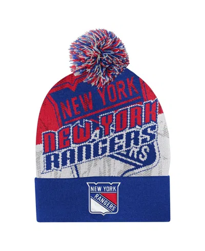 Outerstuff Babies' Big Boys And Girls Royal New York Rangers New Edge Cuffed Knit With Pom Hat In Blue