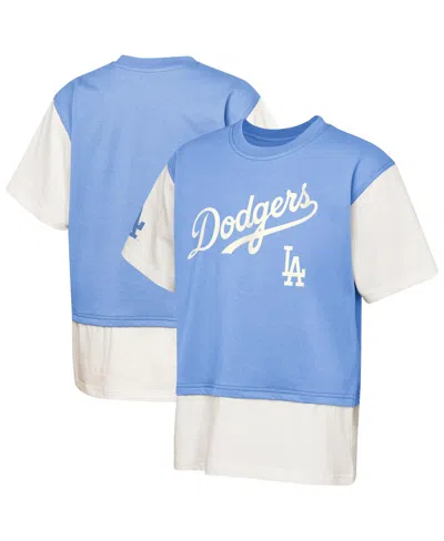 Outerstuff Kids' Big Boys And Girls Royal/cream Los Angeles Dodgers Ultimate Pastels Premium Double Run T-shirt In Multi