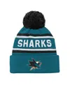 Outerstuff Big Boys And Girls San Jose Sharks Teal Jacquard Cuffed Knit With Pom Hat In Multi