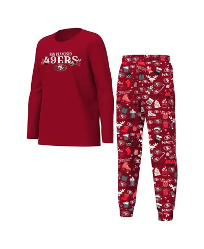 Outerstuff Kids' Big Boys And Girls Scarlet San Francisco 49ers Chestnut Holiday Sleep Set In Multi